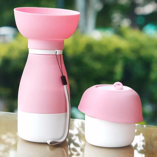  Nouveau design!  Bouteille d'eau de voyage portative pour chien, avec récipient à nourriture